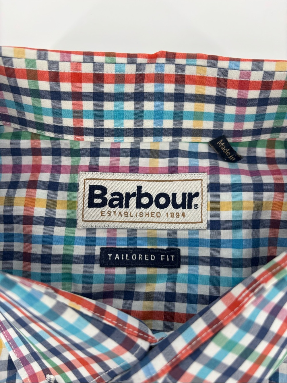 Barbour Men Tailored Fit Shirt XL Long Sleeve Multicolor Tattersall Check Button - Picture 3 of 9